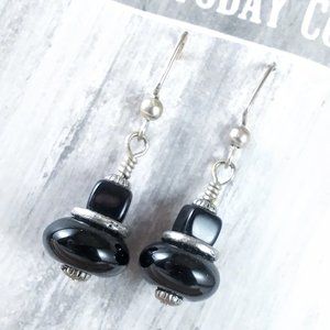 Black Onyx Silver Earrings
